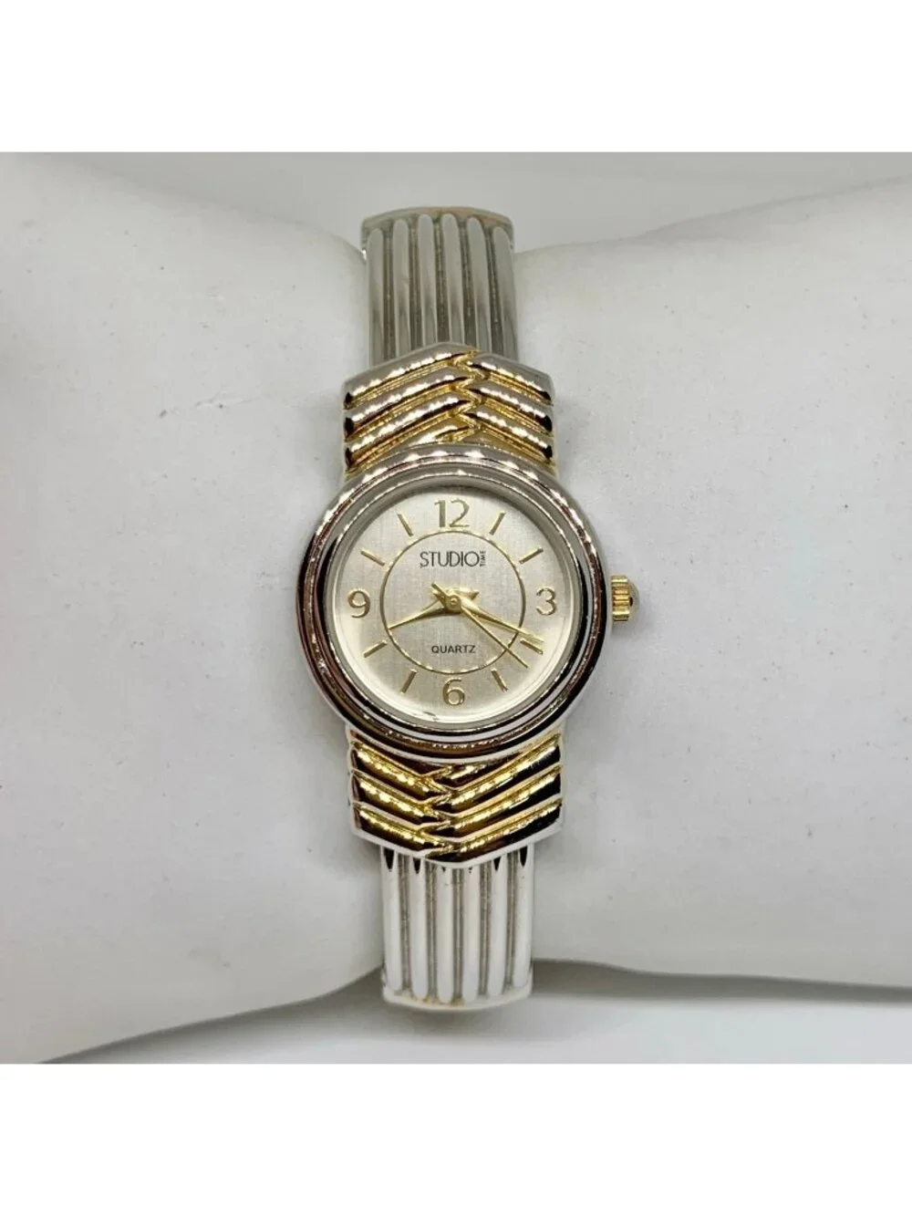 Studio women’s cuff bracelet watch two tone 23mm quartz analog 6.5” running